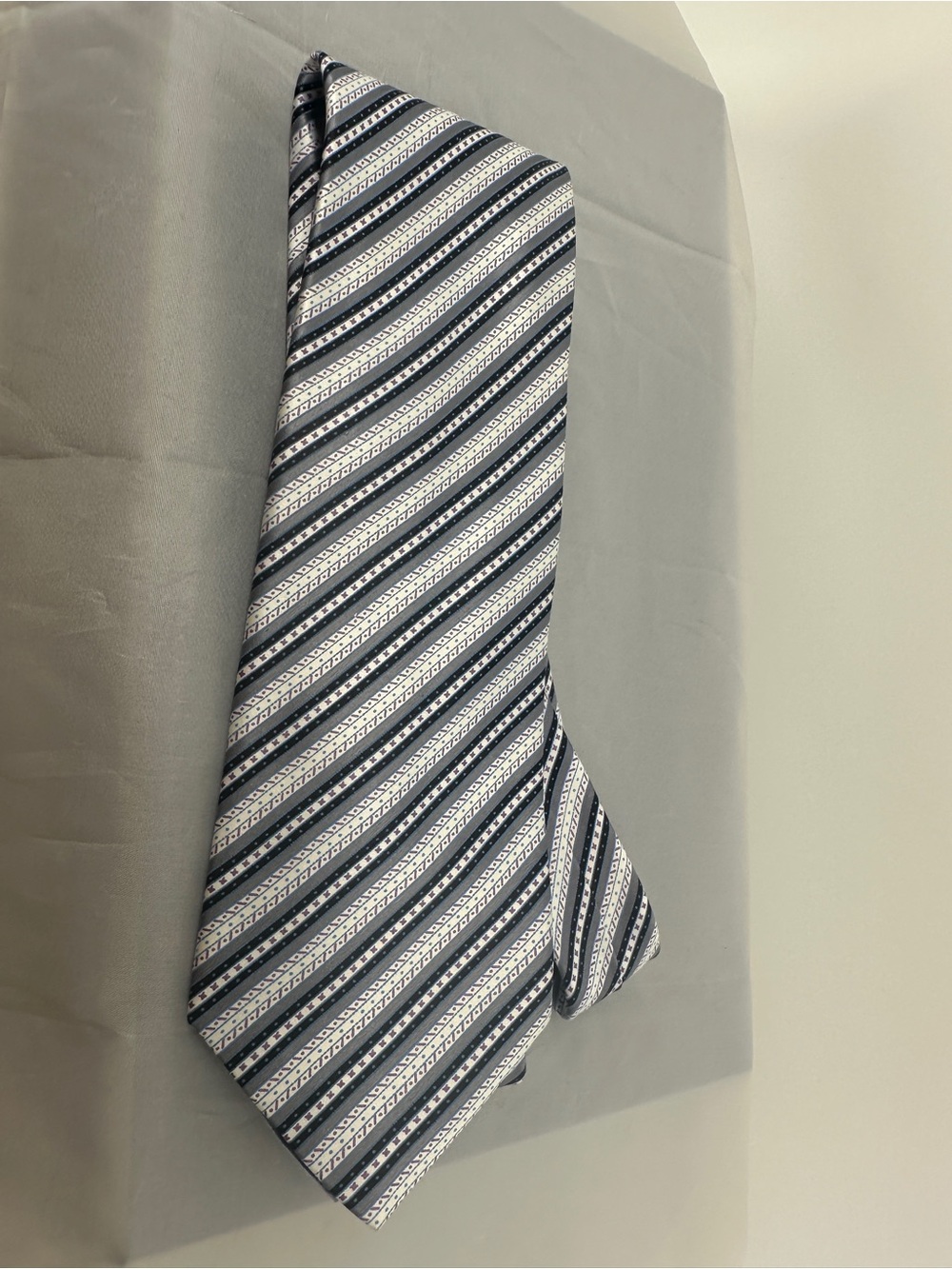 Stefano Ricci white gray and purple designed silk tie